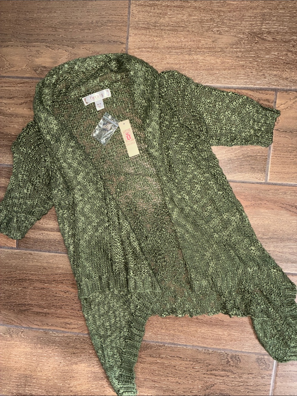 Decree Olive Green Open-Front Knit Cardigan